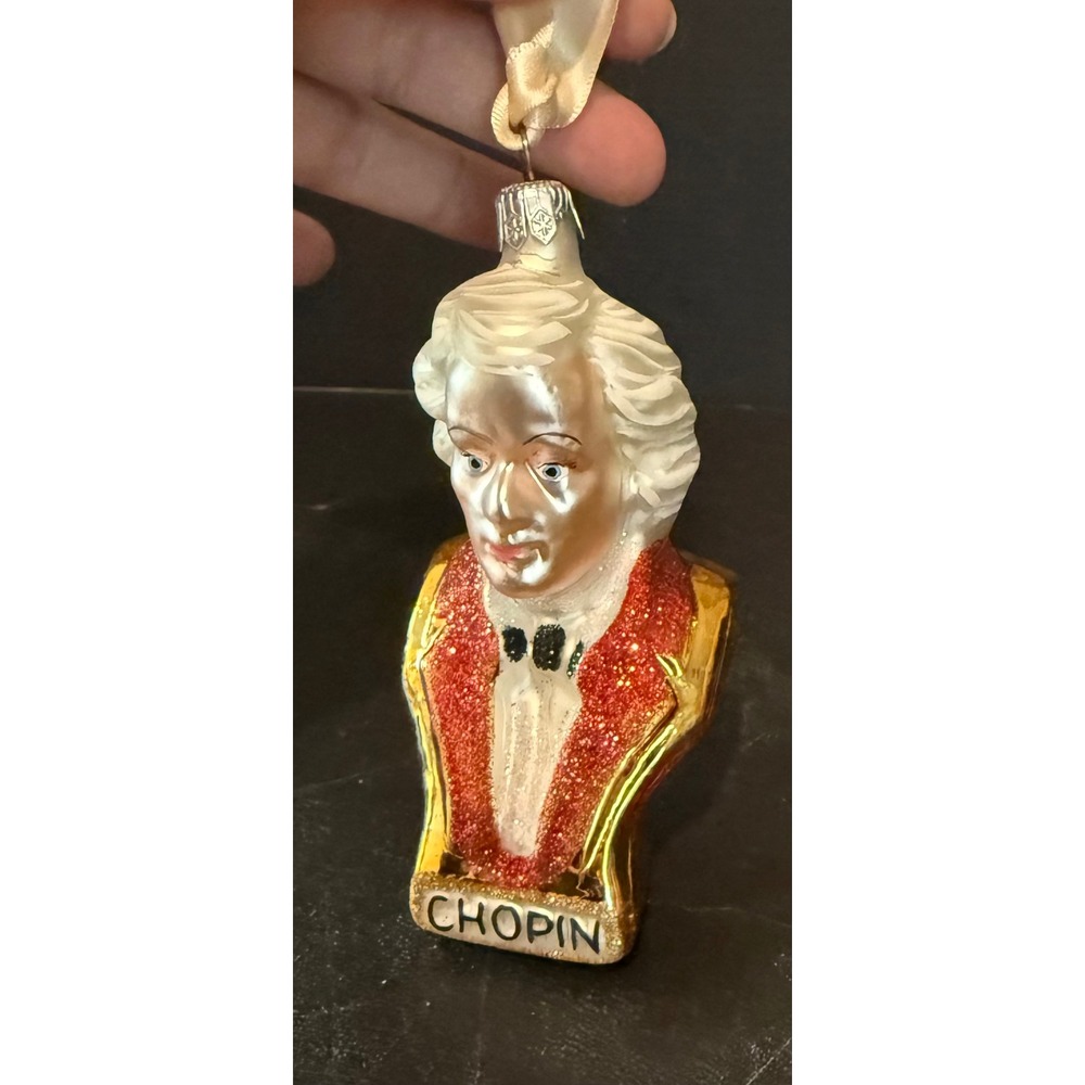 Christmas Ornament Gold Chopin Composer Bust Glass Glitter Holiday
